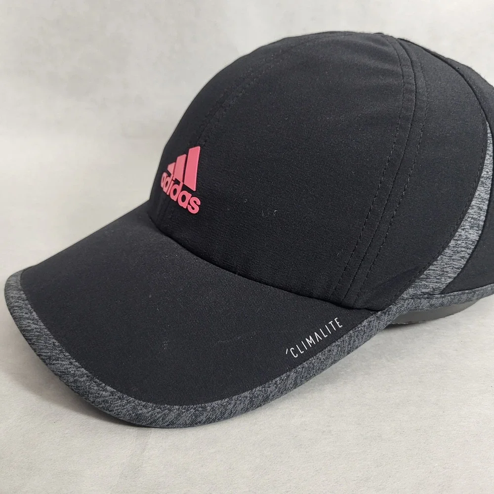 ADIDAS CLIMALITE 3 BAR ADJUSTABLE STRAPBACK BASEBALL HAT/CAP, BLACK, LIGHTWEIGHT